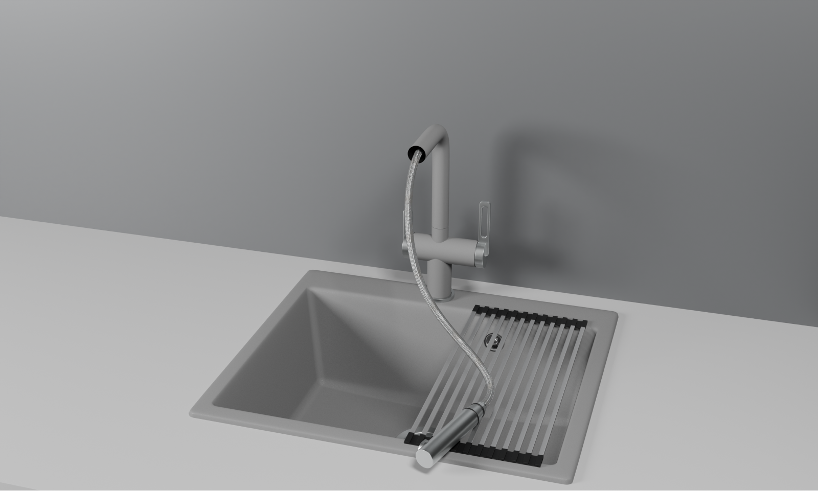 GR-8170, АЛЮМИНИУМ, СМЕСИТЕЛЬ КУХОННЫЙ С ВЫДВИЖНЫМ ИЗЛИВОМ