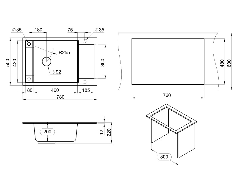 7806, АРКТИК (БЕЛЫЙ), кухонная мойка, кварц