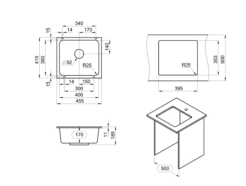 3601, АЛЮМИНИУМ, кухонная мойка, кварц