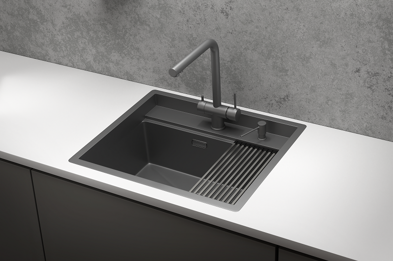 KS-6051, ГРАФИТ МАТОВЫЙ, стальная кухонная мойка KITCHEN SPACE