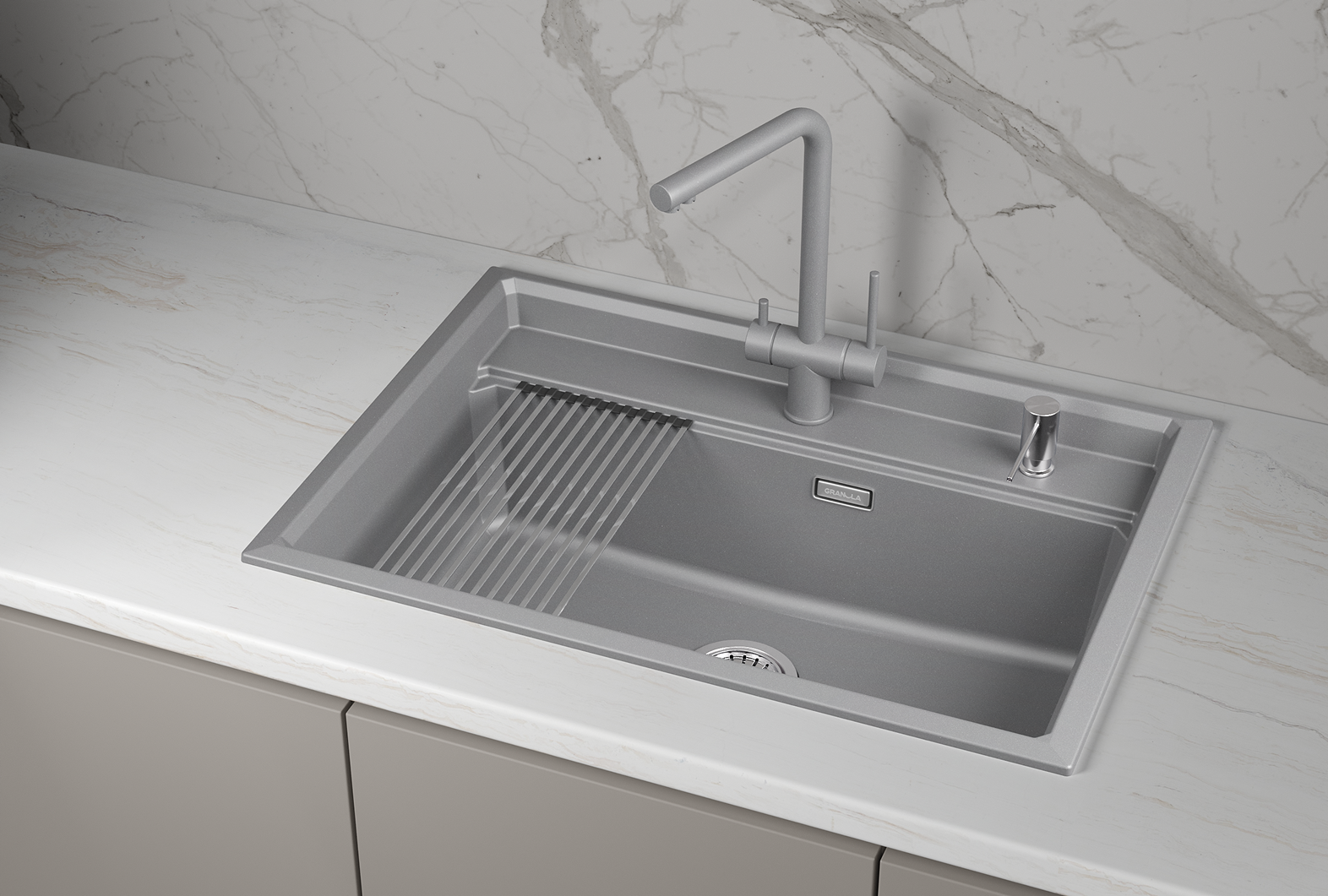 KS-7301i, АЛЮМИНИУМ, кухонная мойка, кварц