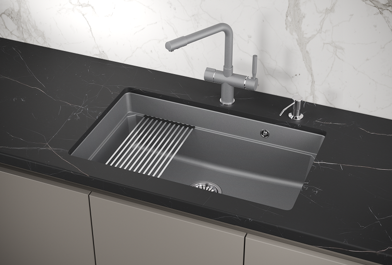 KS-7303U, АЛЮМИНИУМ, кухонная мойка, кварц