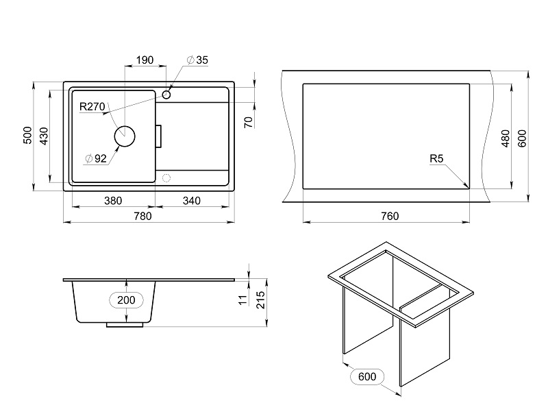 7804, АЛЮМИНИУМ, кухонная мойка, кварц
