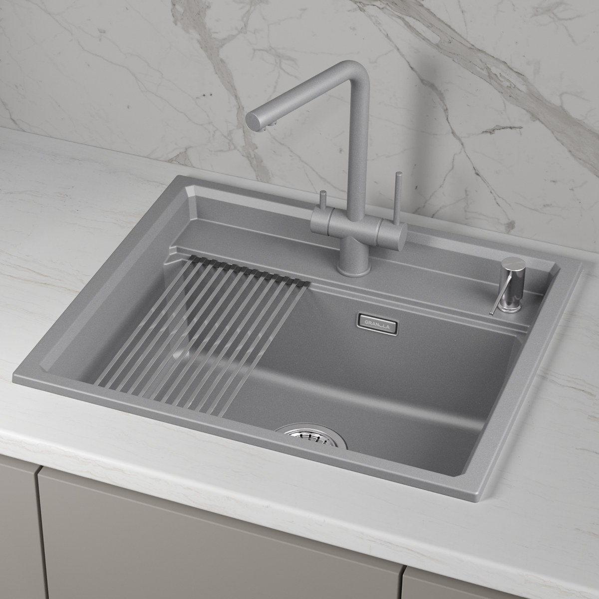 KS-6003i, АЛЮМИНИУМ, кухонная мойка, кварц