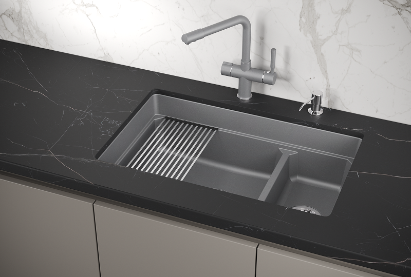 KS-7304U, АЛЮМИНИУМ, кухонная мойка, кварц